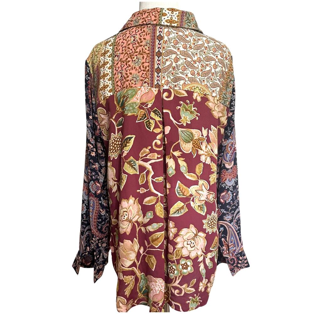 Rose & Olive Patchwork Button Top Womens Large Multicolor Paisley Floral Boho - Picture 5 of 10